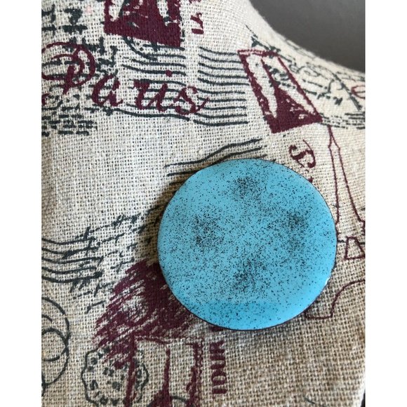Vintage Mid Century Modern Robin Egg Blue Copper Enamel Speckled Pin 1950s - Picture 1 of 5